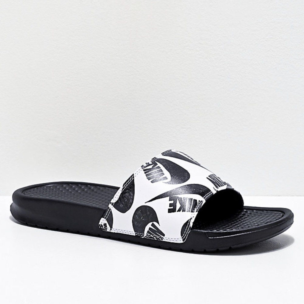 Nike Benassi JDI Black & White Slide Sandals